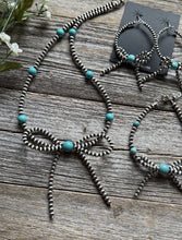 Load image into Gallery viewer, Bow Sterling Silver Turquoise 4mm Pearls Bead Necklace Earrings Bracelet Set