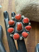 Load image into Gallery viewer, Navajo Native American Sterling Silver Red Coral Cluster Adjustable Ring. T Jon