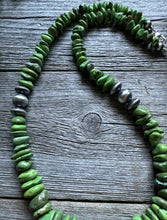 Load image into Gallery viewer, Sterling Silver Green Turquoise Nuggets Bead Necklace. 20 inch