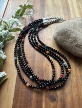 Load image into Gallery viewer, Sterling Silver Multi Strand Stone Black Onyx Bead Necklace. 22 Inch
