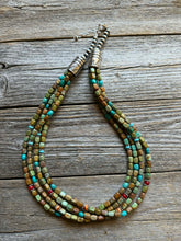 Load image into Gallery viewer, Sterling silver sourhwestern blue green turquoise multistrand necklace 24 inch