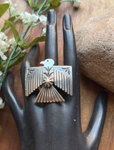 Load image into Gallery viewer, Navajo Sterling Silver Thunderbird Stamped Adjustable Ring Sunshine Reeves