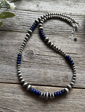 Load image into Gallery viewer, Lapis Multi Graduated Sterling Silver Pearls Bead Necklace 18 inch. 4mm - 8mm