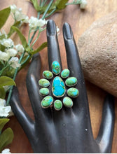Load image into Gallery viewer, Navajo Sterling Silver Sonoran Gold Turquoise Cluster Ring Size 9 Geneva