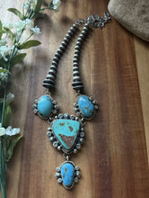 Load image into Gallery viewer, Navajo Sterling Silver Blue Turquoise Lariat Pearls Bead Chain Necklace RY