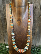 Load image into Gallery viewer, Sterling Silver Green Turquoise Spiny Oyster Multi Stone Bead Necklace 26 Inch