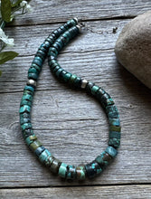 Load image into Gallery viewer, Southwestern 925 Sterling Silver Turquoise Heishi Bead Necklace. 16 inch