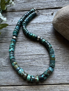 Southwestern 925 Sterling Silver Turquoise Heishi Bead Necklace. 16 inch