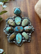 Load image into Gallery viewer, Navajo Sterling Silver Blue Green Royston Turquoise Cluster Handmade Pendant CY