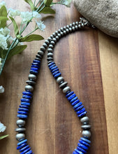 Load image into Gallery viewer, Sterling Silver Graduated Lapis Pearls Bead Necklace. 18 inch. Gift
