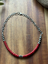 Load image into Gallery viewer, Sterling Silver Graduated Red Coral Pearls Chain Bead Necklace. 16 Inch. Gift