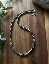 Load image into Gallery viewer, Sterling Silver Purple Spiny Oyster Sonoran Gold Turquoise Pearls Bead Necklace