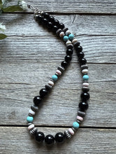 Load image into Gallery viewer, Sterling Silver Black Onyx Multi Stone Turquoise Pink Bead Necklace 18 Inch