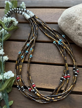 Load image into Gallery viewer, Sterling Silver Multi Strand Stone Tigers Eye Pearls Bead Necklace 24 Inch
