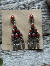 Load image into Gallery viewer, Navajo Native American Sterling Silver Red Coral Cluster Earrings. Gift Geneva