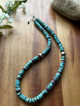 Load image into Gallery viewer, Sterling Silver Heishi Turquoise Purple Spiny Oyster Bead Necklace. 18 Inch
