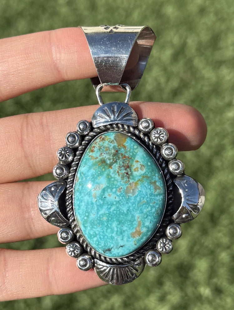 Navajo Native American Sterling Silver Turquoise Handmade Pendant R Yazzie Gift