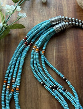 Load image into Gallery viewer, Sterling Silver Multi Strand Stone Blue Turquoise Bead Necklace. 24 inch