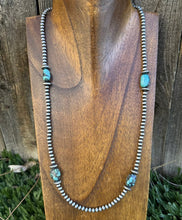 Load image into Gallery viewer, Sterling Silver Turquoise Nuggets W Pearls Bead Necklace. 22 inch