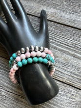 Load image into Gallery viewer, Sterling Silver Pink Conch Turquoise Pearls Wrap Spiral Bead Bracelet