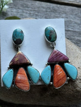 Load image into Gallery viewer, Navajo 925 Sterling Silver Multi Stone Cluster Earrings Marcella James