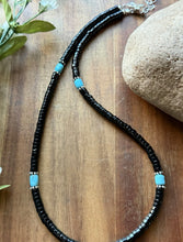 Load image into Gallery viewer, Sterling Silver Black Onyx Turquoise Bead Necklace. 18 Inch Gift