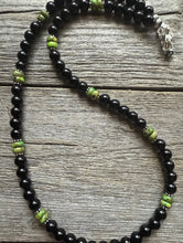 Load image into Gallery viewer, Sterling Silver Black Onyx Green Turquoise Bead Necklace. 18 Inch Gift