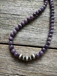 Sterling Silver Charoite W Pearls Bead Necklace. 18 Inch