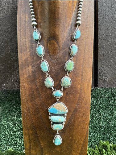 Navajo Sterling Silver Royston Turquoise Chain Lariat Bead Necklace K Yazzie