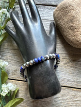 Load image into Gallery viewer, Lapis 6mm 7 Inch Stretch Sterling Silver Pearls Bead Bracelet
