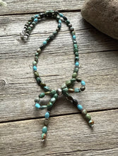 Load image into Gallery viewer, Bow Blue Green Turquoise Sterling Silver Pearls Bead Necklace. 18 Inch. Gift