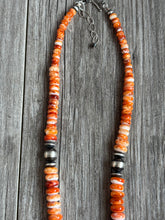 Load image into Gallery viewer, Handmade Navajo Sterling Silver and Orange Spiney Oyster Pendant with Necklace