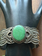 Load image into Gallery viewer, Navajo Native Sterling Silver Green Damele Turquoise Cuff Bracelet Maloney