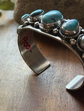 Load image into Gallery viewer, Navajo Native American Sterling Silver Blue Turquoise Row Cuff Bracelet J Nelson