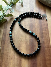 Load image into Gallery viewer, Sterling Silver Black Onyx Turquoise Bead Necklace. 18 Inch Gift