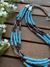 Load image into Gallery viewer, Sterling Silver Multi Strand Purple Spiny Oyster Turquoise Bead Necklace 26 Inch