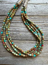 Load image into Gallery viewer, Sterling silver sourhwestern blue green turquoise multistrand necklace 24 inch