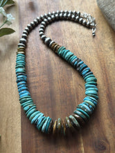Load image into Gallery viewer, Sterling Silver Graduated Blue Green Turquoise Pearls Bead Necklace. 18 inch