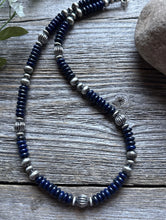 Load image into Gallery viewer, Southwestern Sterling Silver Lapis W Pearls Bead Necklace 18 inch Gift