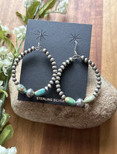 Load image into Gallery viewer, Sterling Silver Turquoise Nuggets Pearls Bead Loop Hoop Earrings.