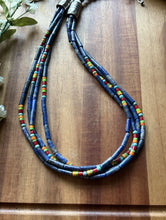 Load image into Gallery viewer, Sterling Silver Multi Strand Stone Heishi Lapis Pearls Bead Necklace 24 inch