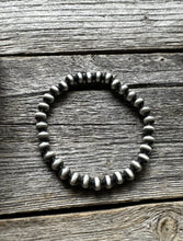 Load image into Gallery viewer, 6mm 7 Inch Stretch Sterling Silver Oxidized Pearls Bead Bracelet Southwestern