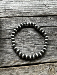 6mm 7 Inch Stretch Sterling Silver Oxidized Pearls Bead Bracelet Southwestern