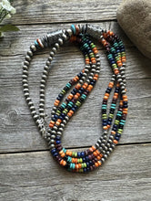 Load image into Gallery viewer, Sterling Silver Multi Stone Strand W Pearls Bead Necklace 30 inch