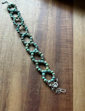Load image into Gallery viewer, Floral Sterling Silver Blue Green Turquoise Bead Bracelet. 7 Inch