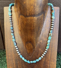 Load image into Gallery viewer, Sterling Silver Blue Green Turquoise W Pearls Bead Necklace. 18 inch