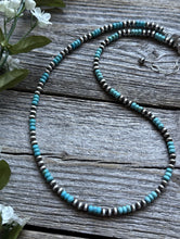 Load image into Gallery viewer, Southwestern Sterling Silver Turquoise 4mm Pearls Bead Necklace. 18 Inch. Gift