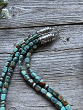Load image into Gallery viewer, Sterling Silver Multi 2 Strand Blue Green Turquoise Bead Necklace. 18 inch