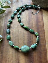 Load image into Gallery viewer, Sterling Silver Green Turquoise Nuggets W Pearls Bead Necklace. 20 Inch
