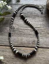 Load image into Gallery viewer, Black Onyx Multi Graduated Sterling Silver Pearls Bead Necklace 18 inch 4mm -8mm